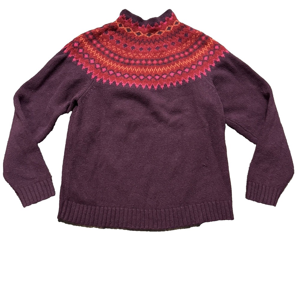Vintage Eddie Bauer Womens Large 100% Lambswool Fair Isle Sweater Burgundy